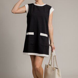 Entro Audrey Hepburn Style Two-Tone Rib Mini Dress In Black